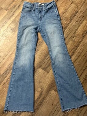 Levis 726 Jeans Womens 26 Flare Blue Denim Light Wash Comfort Raw Hem Pants